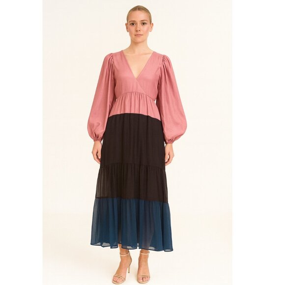 Anthropologie Nirmooha Puff-Sleeve Colorblocked Maxi Dress Medium NWT - Picture 1 of 8